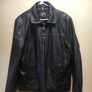 Men’s brown faux leather racer jacket.